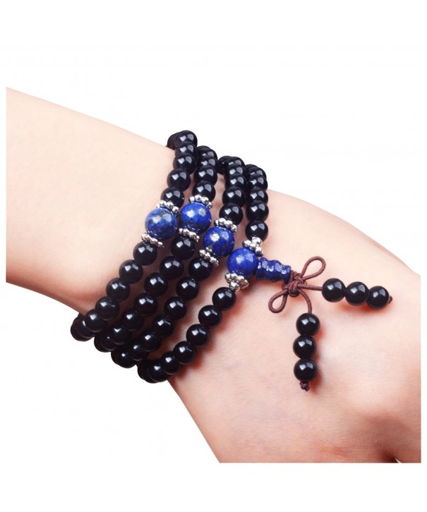 Mala Beads / Beaded Bracelet of Black Obsidian and Lapis Lazuli- for ...