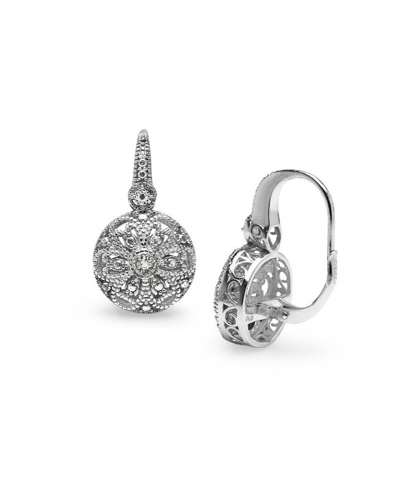 Sterling Silver Round Filigree Diamond Accent Leverback Drop Earrings ...