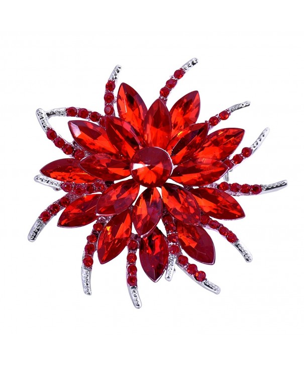 BP1705 Crystals Brooch Pin Women Fashion Jewelry Blooming Flowers - Red ...