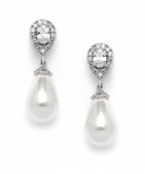 Glass Pearl Drop Clip On Earrings with Pear-Shaped CZ Halos for Wedding ...