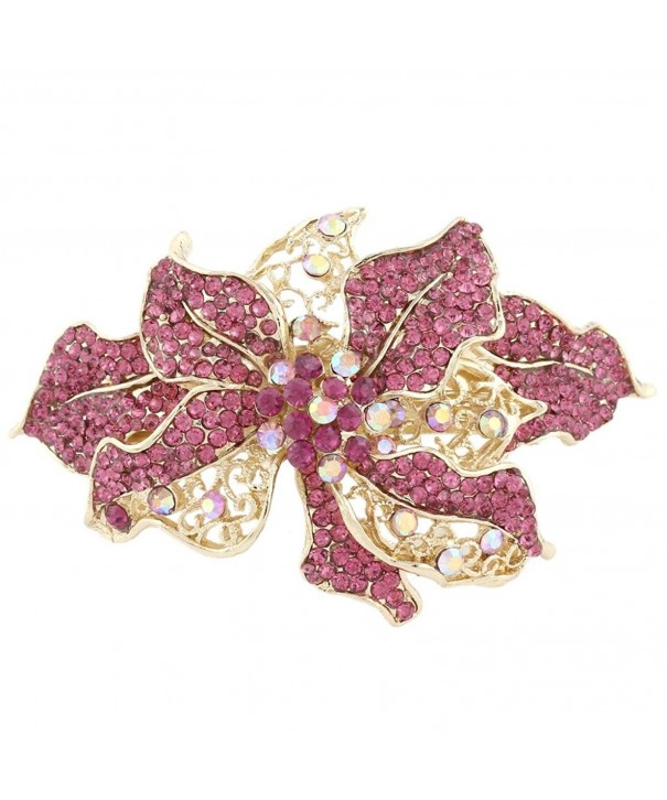Orchid Flower Pink Austrian Crystal Hair Barrette Clip Gold-Tone ...