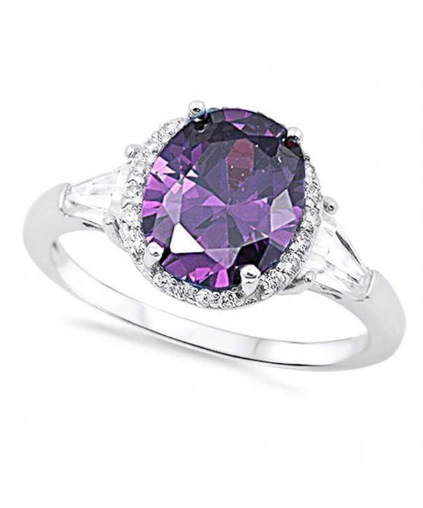 2Ct Oval Purple Cz & Baguette Cz .925 Sterling Silver Cocktail Ring ...