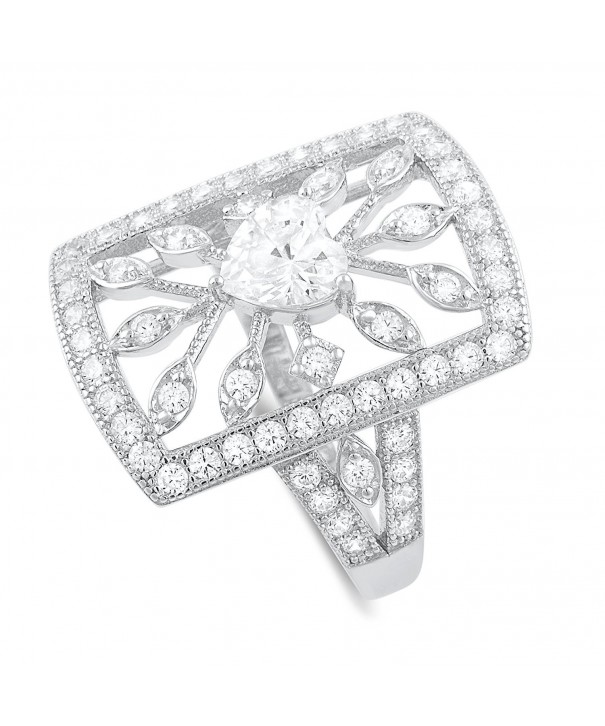 Sterling Silver Heart Cz Big Square Statement Ring (Size 4 - 9 ...