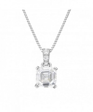 Silver Asscher Solitaire Pendant Rhodium