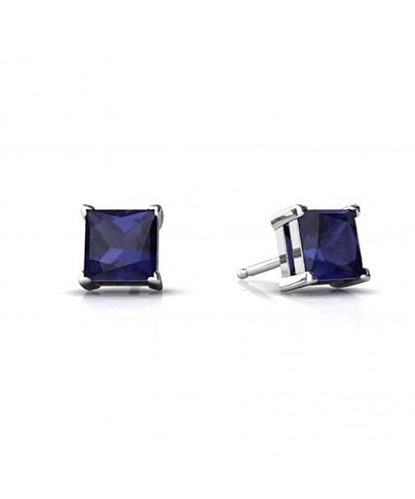 Solitaire Stud Post Earring Princess Cut Simulated Deep Blue Sapphire ...