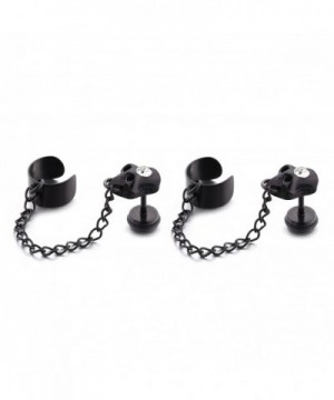 1-2 PCS Black Men Women Unisex Stainless Steel Earring Cuff with Chain ...