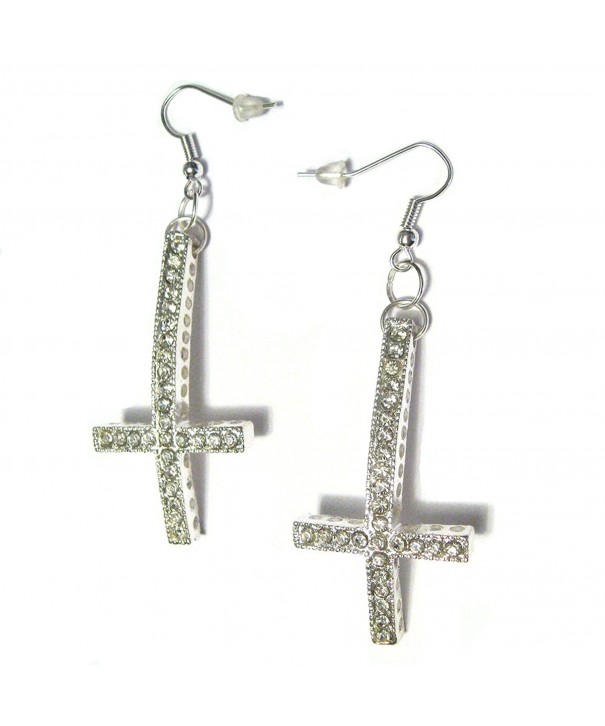 Inverted Clear Crystal Cross Gothic Satanic Dangle Silver Plated Hook ...