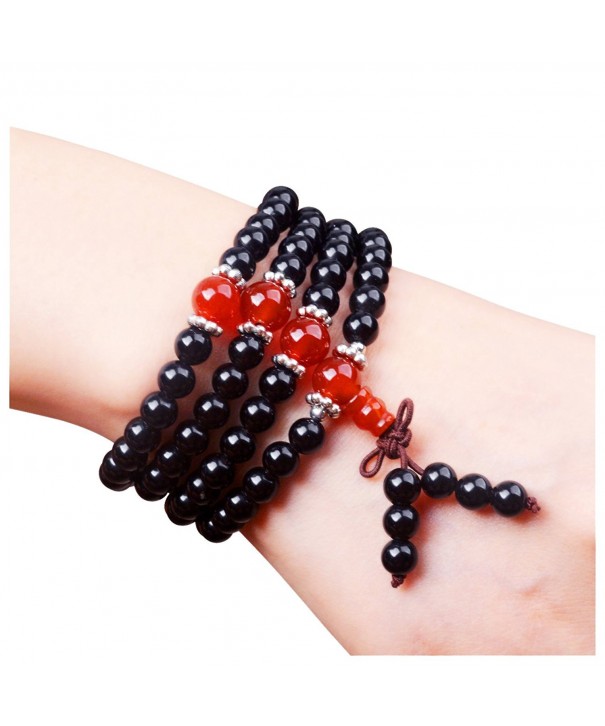 Mala Beads- Beaded Bracelet Made of Black Obsidian & Red Agate Healing ...