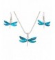 Dragonfly Inspired Necklace Earrings Set Blue