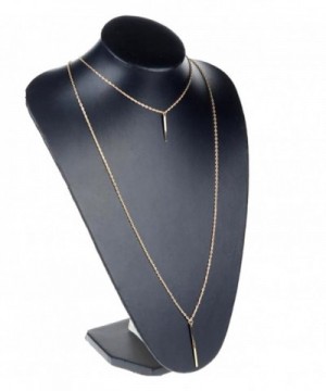 Gold-Plated Double Layer Bar Pendant Long Chain Necklace - CA11VM1MPHJ