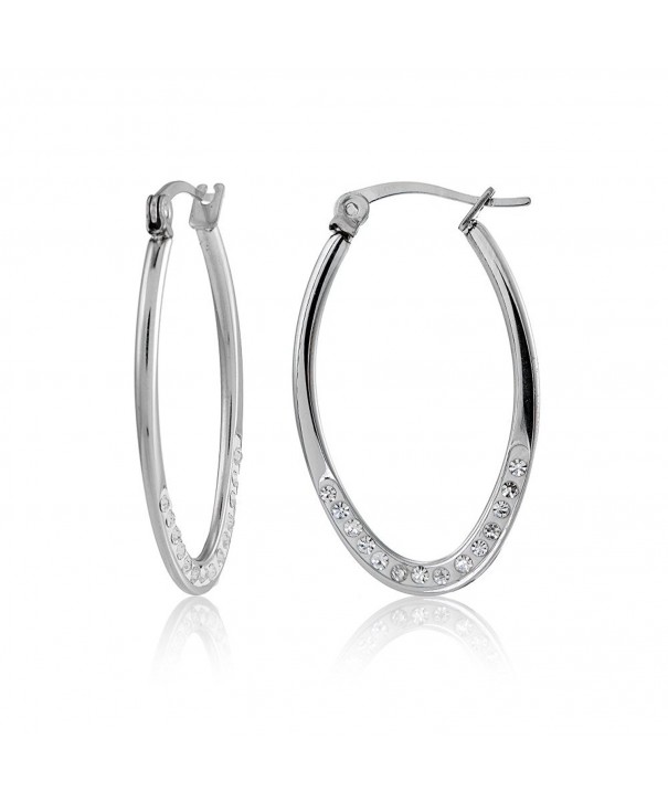 Stainless Steel Crystal Flat Oval Hoop Earrings - 25mm (1 Inch ...