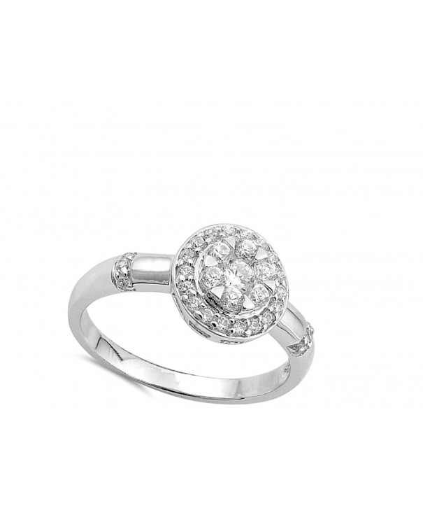 Round Cluster Halo White CZ Cute Ring New .925 Sterling Silver Band ...