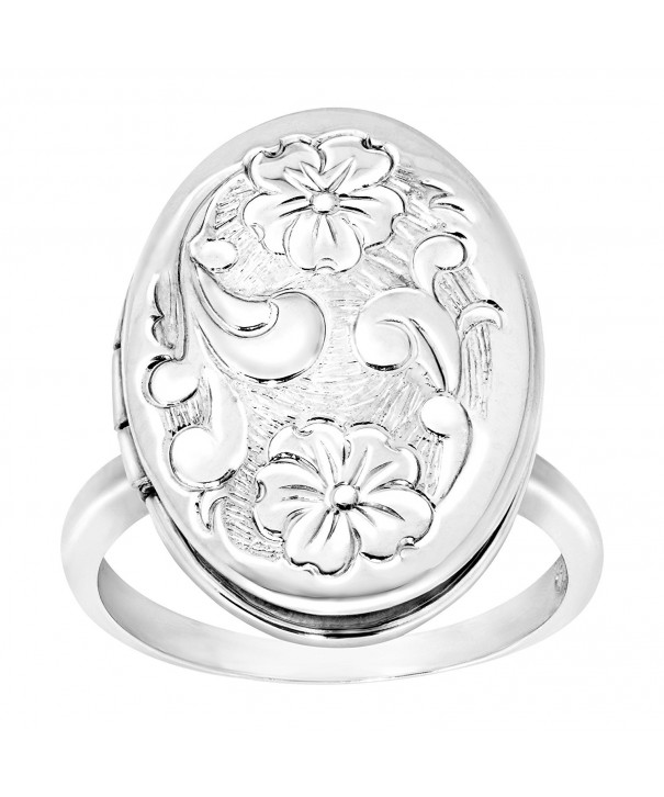 Floral Locket Ring Sterling Silver