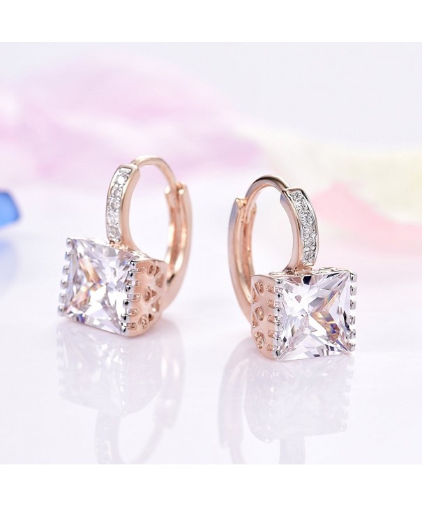 Gold Tone White CZ Zircon Sparkle Crystal Square Hoop Earrings for ...